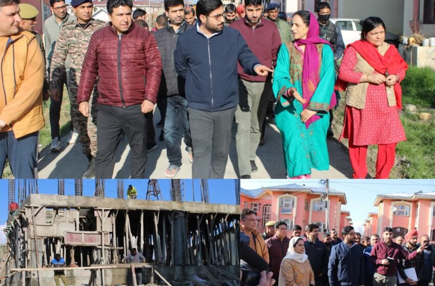  DC Budgam Inspects progress of construction  of Multipurpose Community Hall, boundary wall restoration works  at Sheikhpora Pandit Colony.
