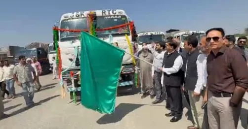  Satish Sharma flags off fruit-laden trucks of JKRTC to National Markets